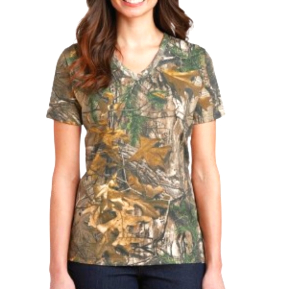 Game Winner V Neck Short Sleeve Camouflage Top Sz Med
